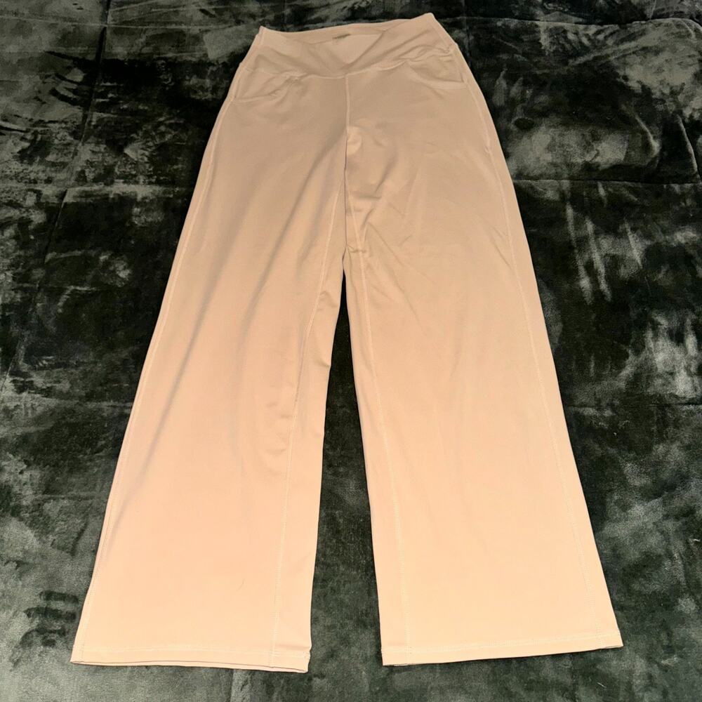 Promover Wide-Leg‎ Pants Women's Small Beige Stretch Pockets Yoga Activewear